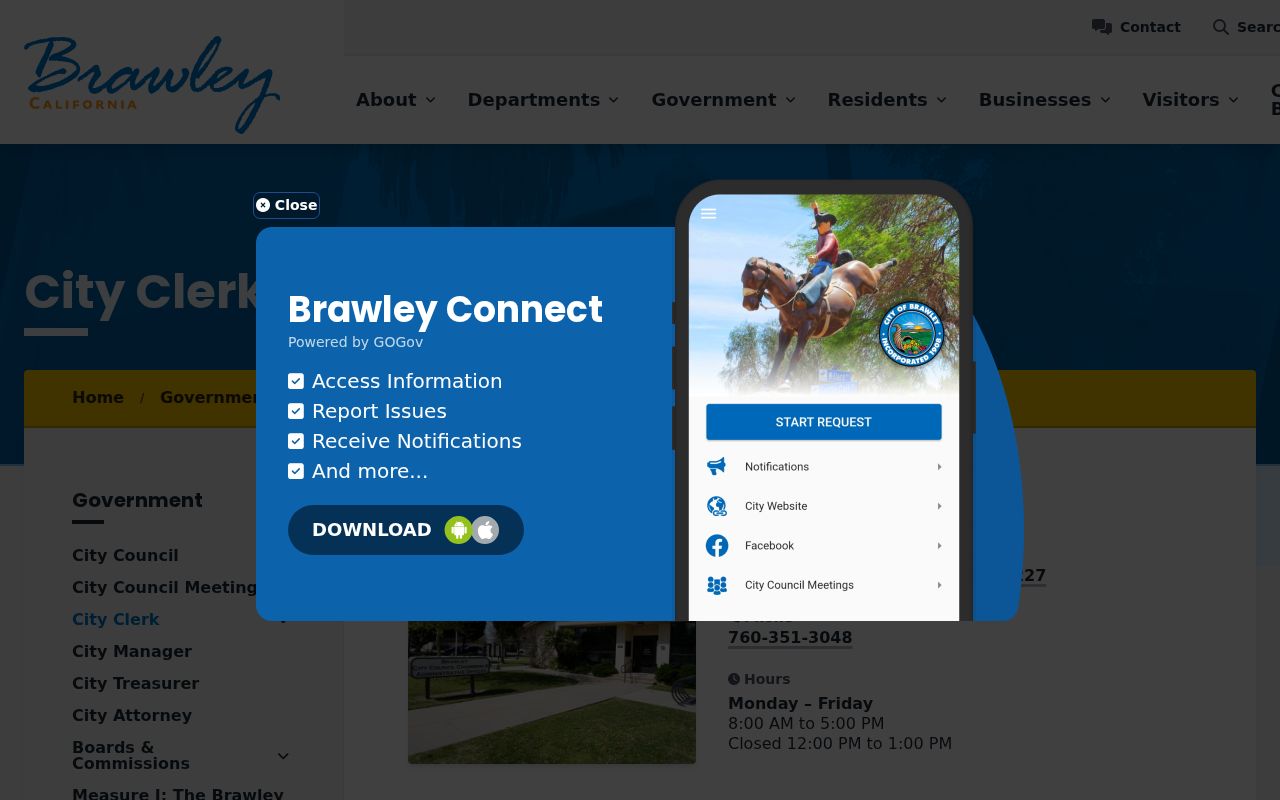 Brawley residents directory view of Brawley City Clerk records requests