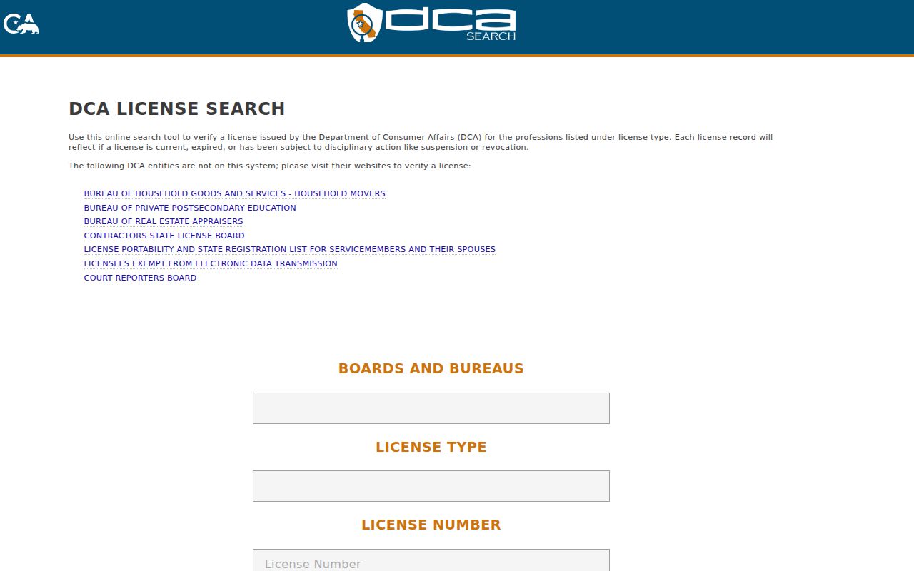 Brawley residents directory view of California professional license search