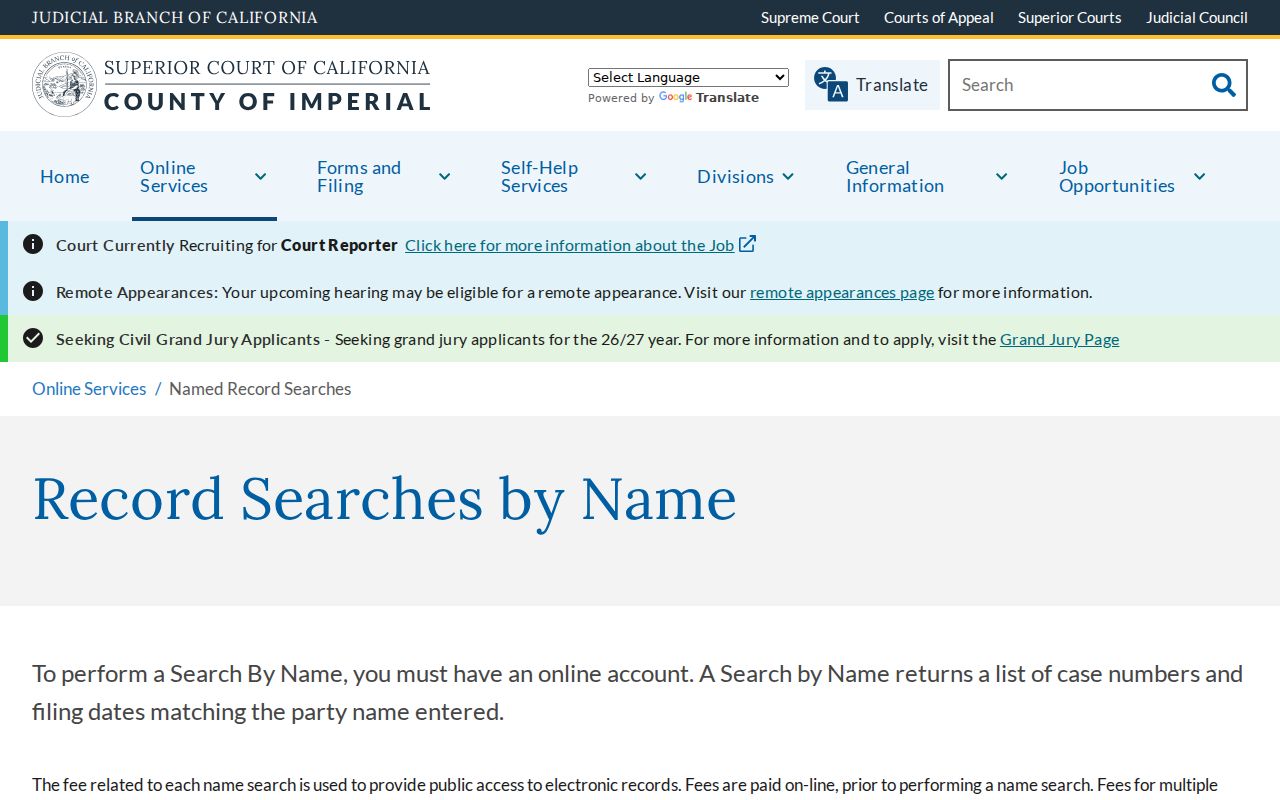Brawley residents directory view of Imperial Superior Court name search