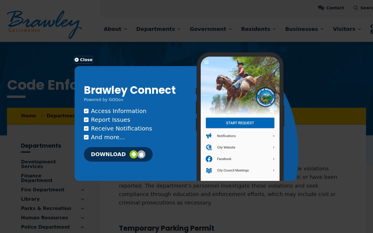 Brawley street directory view of Brawley code enforcement records