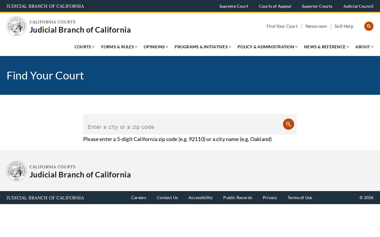 Brawley ZIP code directory view of California court location finder